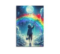 XMUXCY Modern Bedroom Wall Decoration Canvas Posters-Fantasy Poster Person Rainbow Under Moonlit Night Art Decorative Painting 24x36inch(60x90cm) Unframe-style