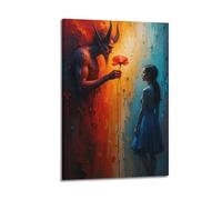 XMUXCY Modern Bedroom Wall Decoration Canvas Posters-Fantasy Poster Surreal Scene of Devil Giving Flower to Woman Painting 12x18inch(30x45cm) Frame-style