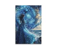 XMUXCY Modern Bedroom Wall Decoration Canvas Posters-Fantasy Poster Woman In Starry Sky Vortex Dreamy And Gorgeous Art Decorative Painting 24x36inch(60x90cm) Unframe-style