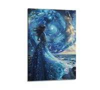 XMUXCY Modern Bedroom Wall Decoration Canvas Posters-Fantasy Poster Woman In Starry Sky Vortex Dreamy And Gorgeous Art Decorative Painting 16x24inch(40x60cm) Frame-style