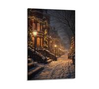 XMUXCY Modern Bedroom Wall Decoration Canvas Posters-Festival Poster Decorated Street on Snowy Night Warm Christmas Canvas Art 08x12inch(20x30cm) Frame-style