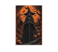 XMUXCY Modern Bedroom Wall Decoration Canvas Posters-Halloween Poster Dark Witch And Pumpkin Forest Festival Scene Halloween Decorations Embrace Enchanting Terror 20x30inch(50x75cm) Unframe-style