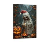 XMUXCY Modern Bedroom Wall Decoration Canvas Posters-Halloween Poster Scene Of Skeleton Roasting Things Is Fantastic And Has Festival Atmosphere Halloween Decorations 12x18inch(30x45cm) Frame-style