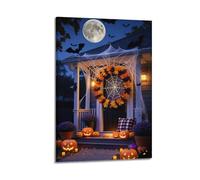 XMUXCY Modern Bedroom Wall Decoration Canvas Posters-Halloween Poster Spider Web Pumpkin Wreath Festival Porch Halloween Decorations Create A Magical Portal 12x18inch(30x45cm) Frame-style