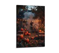 XMUXCY Modern Bedroom Wall Decoration Canvas Posters-Halloween Poster Yard Giant Spider And Wizard Festival Scene Halloween Decorations Ignite Thrilling Carnival 20x30inch(50x75cm) Frame-style