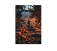 XMUXCY Modern Bedroom Wall Decoration Canvas Posters-Halloween Poster Yard Giant Spider And Wizard Festival Scene Halloween Decorations Ignite Thrilling Carnival 12x18inch(30x45cm) Unframe-style