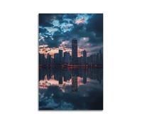 XMUXCY Modern Bedroom Wall Decoration Canvas Posters-Landscape Poster City Skyline Reflected in Water Gorgeous Sunset Magnificent Urban Wall Art 12x18inch(30x45cm) Unframe-style