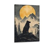 XMUXCY Modern Bedroom Wall Decoration Canvas Posters-Landscape Poster The Wolf Sitting Quietly In Mountain Forest At Moonlight Is Artistic Wall Art 12x18inch(30x45cm) Frame-style