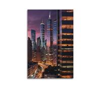 XMUXCY Modern Bedroom Wall Decoration Canvas Posters-Landscape Poster Urban Night Scene with Skyscrapers Purple Clouds And Car Light Halos Bustling City Wall Art 20x30inch(50x75cm) Unframe-style