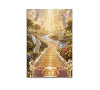 XMUXCY Modern Bedroom Wall Decoration Canvas Posters-Religious Poster Golden Stairway to Heaven with Angels Has Holy Charm Painting 16x24inch(40x60cm) Unframe-style