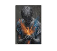 XMUXCY Modern Bedroom Wall Decoration Canvas Posters-Religious Poster Man Holds Fiery Bird with Hope Painting 12x18inch(30x45cm) Unframe-style