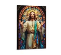 XMUXCY Modern Bedroom Wall Decoration Canvas Posters-Religious Poster Stained Glass Holy Image Sacred Artistic Canvas Art 20x30inch(50x75cm) Frame-style