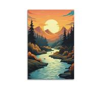 XMUXCY Modern Bedroom Wall Decoration Canvas Posters-Scenery Poster River Through Mountains at Sunset Boasts Nature's Beauty Painting 24x36inch(60x90cm) Unframe-style