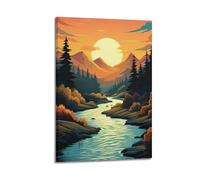 XMUXCY Modern Bedroom Wall Decoration Canvas Posters-Scenery Poster River Through Mountains at Sunset Boasts Nature's Beauty Painting 16x24inch(40x60cm) Frame-style