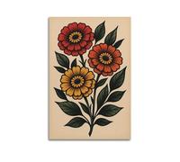 XMUXCY Plant Retro Flower Tattoo Style Canvas Wall Art Posters for Modern Family Bedroom And Office Decor Artwork 08x12inch(20x30cm)