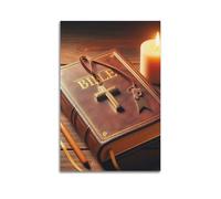 XMUXCY Religious Art Poster Bible And Candle Holy And Solemn Full Of Religious Atmosphere Photography Canvas Wall Art Posters for Modern Family Bedroom And Office Decor Artwork 20x30inch(50x75cm)