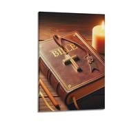 XMUXCY Religious Art Poster Bible And Candle Holy And Solemn Full Of Religious Atmosphere Photography Canvas Wall Art Posters for Modern Family Bedroom And Office Decor Artwork 16x24inch(40x60cm)