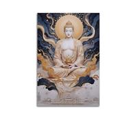 XMUXCY Religious Poster Buddha In Meditation With Golden Aura Is Holy Art Decorative Painting Canvas Wall Art Posters for Modern Family Bedroom And Office Decor Artwork 12x18inch(30x45cm)