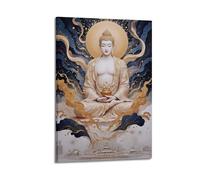 XMUXCY Religious Poster Buddha In Meditation With Golden Aura Is Holy Art Decorative Painting Canvas Wall Art Posters for Modern Family Bedroom And Office Decor Artwork 16x24inch(40x60cm)