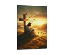 XMUXCY Religious Poster Jesus Christ's Peaceful Moment by The Cross Canvas Wall Art Posters for Modern Family Bedroom And Office Decor Artwork 24x36inch(60x90cm)