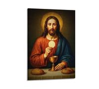 XMUXCY Religious Poster Jesus with Eucharist Symbols Sacred Religious Art Canvas Wall Art Posters for Modern Family Bedroom And Office Decor Artwork 16x24inch(40x60cm)