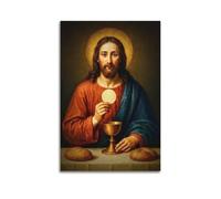 XMUXCY Religious Poster Jesus with Eucharist Symbols Sacred Religious Art Canvas Wall Art Posters for Modern Family Bedroom And Office Decor Artwork 20x30inch(50x75cm)