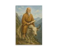XMUXCY Religious Poster Taoist Wisdom And Philosophy of Laozi Riding An Ox Canvas Wall Art Posters for Modern Family Bedroom And Office Decor Artwork 24x36inch(60x90cm)