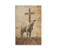 XMUXCY Religious Retro Style Cross Lamb Holiness Canvas Wall Art Posters for Modern Family Bedroom And Office Decor Artwork 08x12inch(20x30cm)