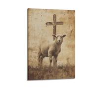 XMUXCY Religious Retro Style Cross Lamb Holiness Canvas Wall Art Posters for Modern Family Bedroom And Office Decor Artwork 12x18inch(30x45cm)