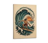 XMUXCY Sports Retro Tattoo Style Surfer Canvas Wall Art Posters for Modern Family Bedroom And Office Decor Artwork 08x12inch(20x30cm)