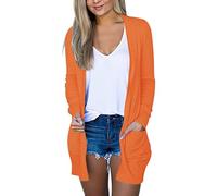 XMUZJSCQ Women Lightweight Long Cardigan Sweaters Long Sleeve Open Front Casual Knit Cardigan Sweaters Cover Ups with Pockets (Orange,XX-Large)