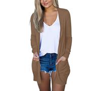 XMUZJSCQ Women Lightweight Long Cardigan Sweaters Long Sleeve Open Front Casual Knit Cardigan Sweaters Cover Ups with Pockets (khaki,X-Large)