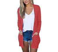 XMUZJSCQ Women Lightweight Long Cardigan Sweaters Long Sleeve Open Front Casual Knit Cardigan Sweaters Cover Ups with Pockets (Red,Medium)