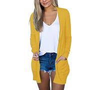 XMUZJSCQ Women Lightweight Long Cardigan Sweaters Long Sleeve Open Front Casual Knit Cardigan Sweaters Cover Ups with Pockets (Yellow,XX-Large)