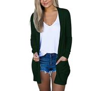 XMUZJSCQ Women Lightweight Long Cardigan Sweaters Long Sleeve Open Front Casual Knit Cardigan Sweaters Cover Ups with Pockets (Green,Large)