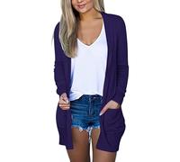 XMUZJSCQ Women Lightweight Long Cardigan Sweaters Long Sleeve Open Front Casual Knit Cardigan Sweaters Cover Ups with Pockets (purple,XX-Large)
