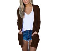 XMUZJSCQ Women Lightweight Long Cardigan Sweaters Long Sleeve Open Front Casual Knit Cardigan Sweaters Cover Ups with Pockets (brown,Medium)