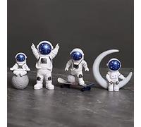 XMwike Astronaut Ornaments 4PCS Spaceman Figurines Desktop Accessories Model Boys Bedroom Decor Astronaut Themed Statues Birthday Party Gifts, Cake Toppers (Starry Sky)
