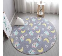 XMwike Round Glow in The Dark Rug 100 cm, Owl Luminous Area Rug for Kids Bedroom, Anti-Slip Soft Circle Carpet for Nursery Living Room Playroom Home Decor