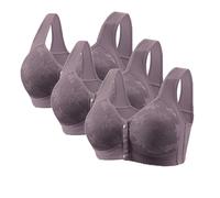 XMWSPO Front Fastening Bras for Women UK 3 Pack-Bra Plus Size Women Full Support Non Wired,Plus Size,Front Close Button,Wide Straps Underwear,Comfort Push Up Everyday Bra Sleep A Purple XXL