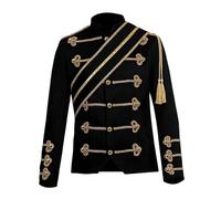 XMWSPO Men's Gold Sequin Jacket,Button Stage Performance Coat,Halloween | Tassel Epaulettes Trim Jackets,Hussar Napoleonic Military Coats,Sparkling Vintage Outerwear,Themed Events