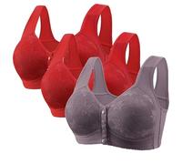 XMWSPO Sports Bras Women 3 Pack-Front Close Bra Plus Size,Floral Print Push Up Everyday Bras,Wireless Comfort Underwear,Lightweight Casual Yoga Vest Bra,Sleep Nursing E Purple XXL