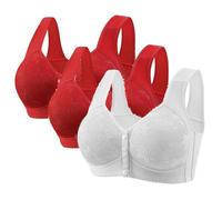 XMWSPO Sports Bras Women 3 Pack-Front Close Bra Plus Size,Floral Print Push Up Everyday Bras,Wireless Comfort Underwear,Lightweight Casual Yoga Vest Bra,Sleep Nursing E White XXL