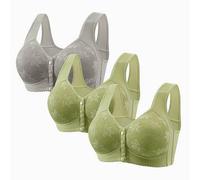 XMWSPO Support Bra 3 Pack Front Close-Plus Size Wireless Bras,High Impact,Push Up,Wide Straps,Floral Print,Seamless Comfort Bralette Multipack Full Coverage,Sleeping D Green XXL