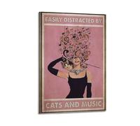 XMXPOSTARS Cat Music Lover Quote - Retro Pink Print Poster, Vintage Canvas Wall Art Inspirational Printing for Wall Decoration Room Aesthestic 24x36inch(60x90cm) Frame-style-1