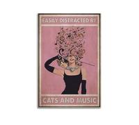 XMXPOSTARS Cat Music Lover Quote - Retro Pink Print Poster, Vintage Canvas Wall Art Inspirational Printing for Wall Decoration Room Aesthestic 12x18inch(30x45cm) Unframe-style-1