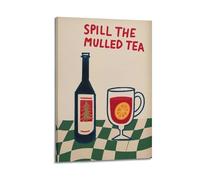 XMXPOSTARS Funny Christmas Printable Quote Spill The Mulled Tea Motivational Poster, Vintage Xmas Canvas Wall Art Warm Printing for Wall Decoration Room Aesthestic 08x12inch(20x30cm) Frame-style-1
