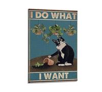 XMXPOSTARS I Do What I Want Funny Cat Motivational Poster, Vintage Canvas Wall Art Inspirational Printing for Wall Decoration Room Aesthestic 12x18inch(30x45cm) Frame-style-2