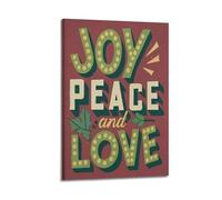 XMXPOSTARS Joy, Peace And Love Christmas Art Print Motivational Poster, Vintage Xmas Canvas Wall Art Warm Printing for Wall Decoration Room Aesthestic 12x18inch(30x45cm) Frame-style-1