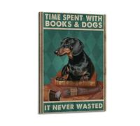 XMXPOSTARS Time Spent with Books And Dogs It Never Waste-funny Dog Poster, Vintage Canvas Wall Art Inspirational Printing for Wall Decoration Room Aesthestic 16x24inch(40x60cm) Frame-style-1